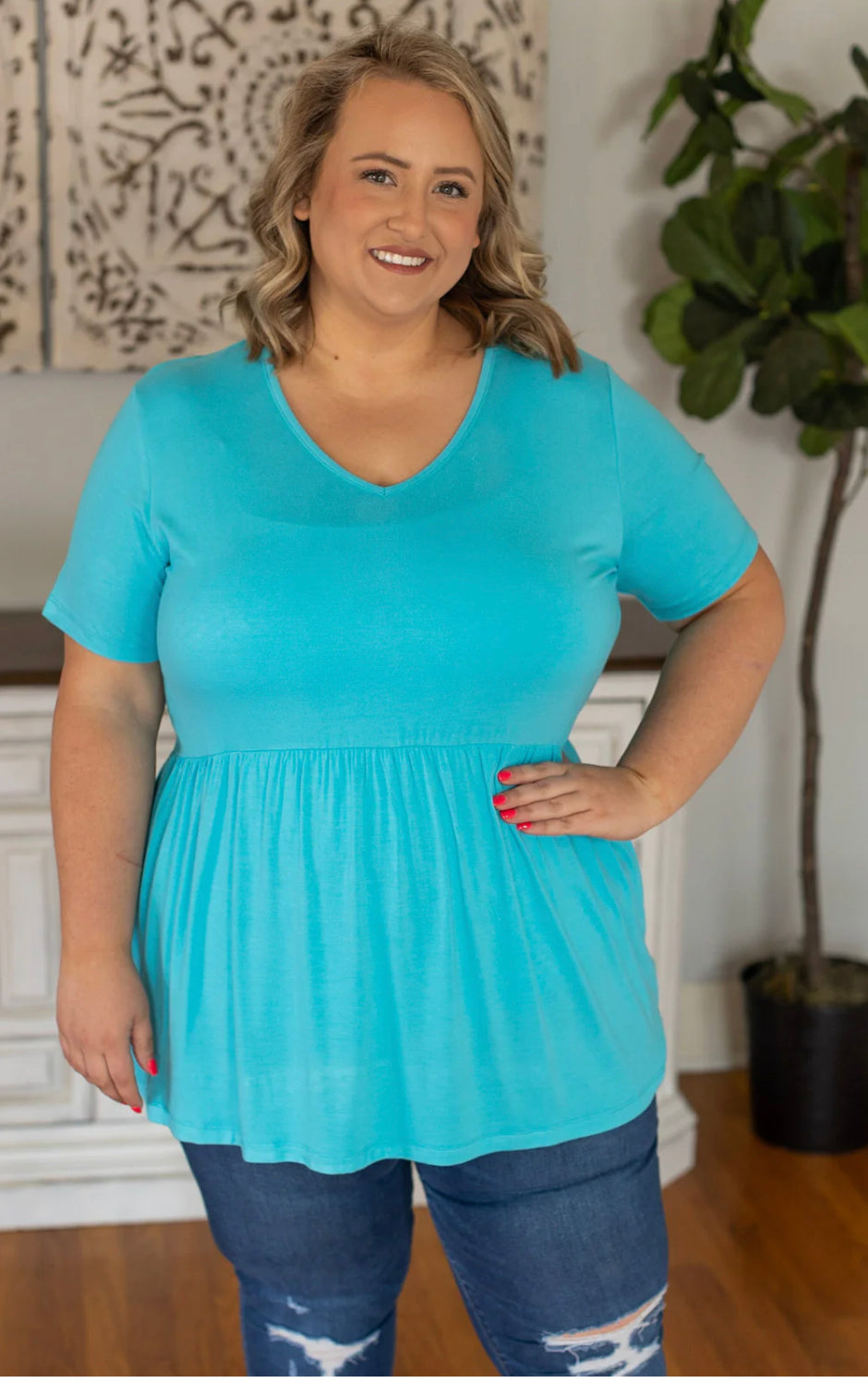 Michelle Mae Sarah Ruffle Top - Ocean Blue