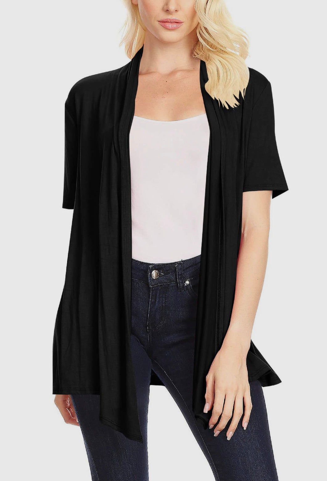 Women's Casual Solid Short Sleeve Loose Fit Open Cardigan