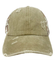 Load image into Gallery viewer, DISTRESSED LIGHT BROWN AND BROWN COW HIGH PONYTAIL HAT
