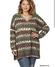 Load image into Gallery viewer, ZENANA JACQUARD LEOPARD LONG SLEEVE V-NECK TOP
