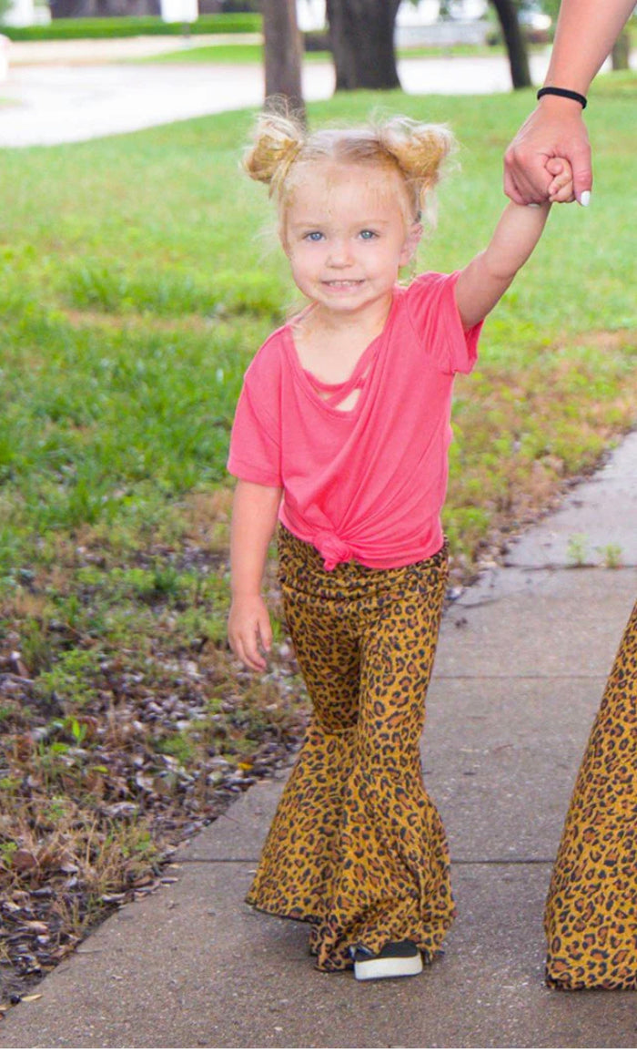 GIRLS' THE WILD ONES TAN LEOPARD FLARE PANTS