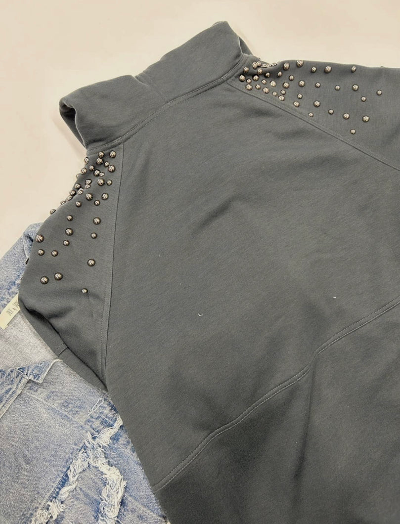 OLIVE STUDDED HOODIE TOP PLUS - krisglamcloset