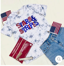 Load image into Gallery viewer, STARS &amp; STRIPES ON WHITE MARBLE CREW NECK TEE

