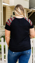 Load image into Gallery viewer, YOU CAN&#39;T SLEEVE ME ALONE BLACK SHORT SLEEVES T-SHIRT WITH LEOPARD AND RED CHECKERS
