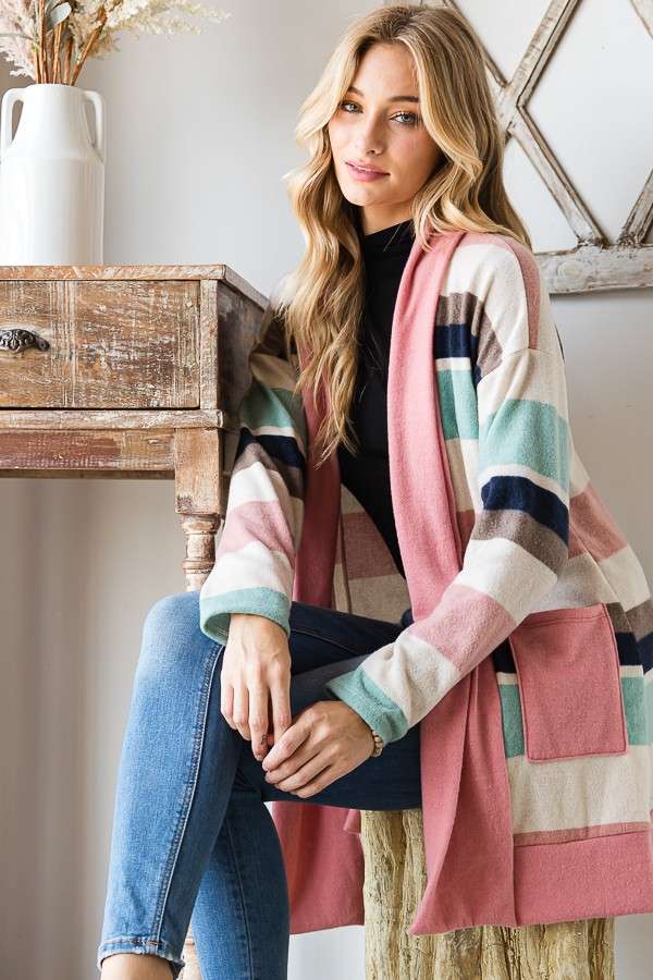 MULTI COLOR STRIPE CARDIGAN: PINK - krisglamcloset