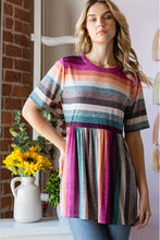 Load image into Gallery viewer, Heimish Full Size Striped Round Neck Babydoll Tee in Fuchsia Multi
