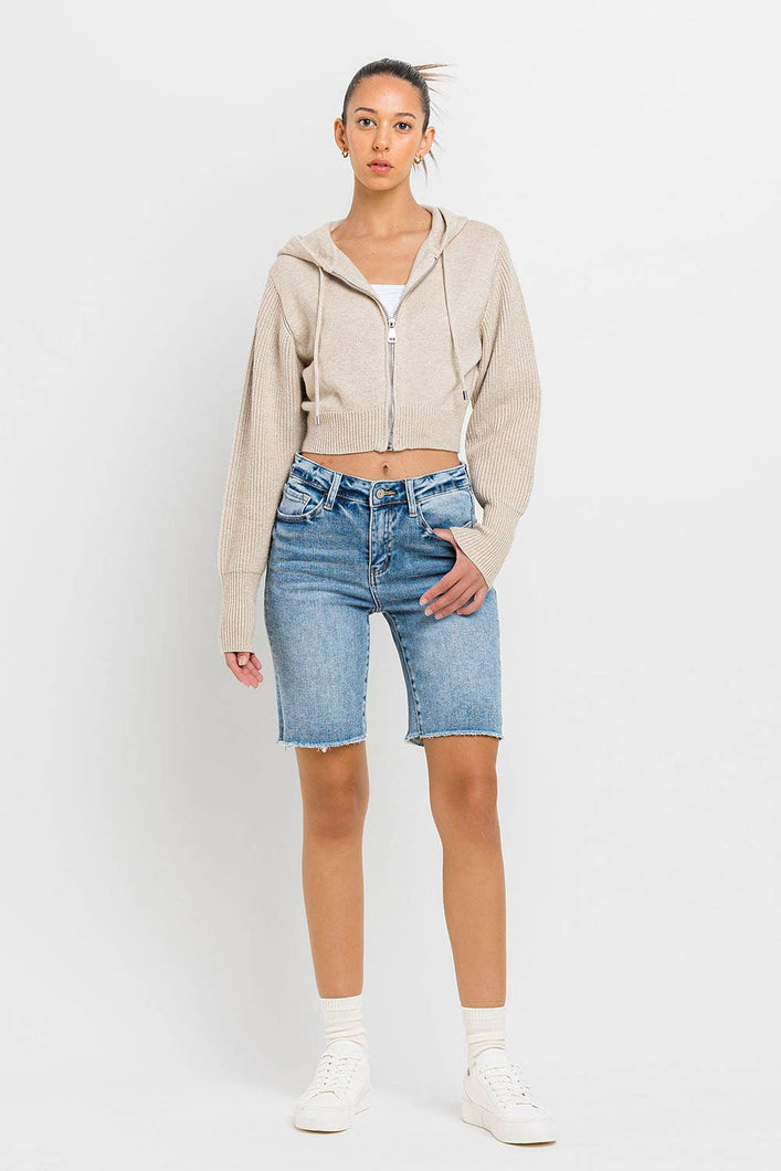 VERVET VALERIE HIGH RISE RAW HEM BERMUDA SHORTS - krisglamcloset