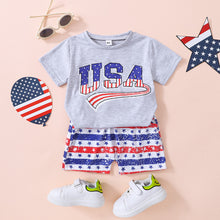 Load image into Gallery viewer, Kids USA Graphic Tee and Star and Stripe Shorts Set
