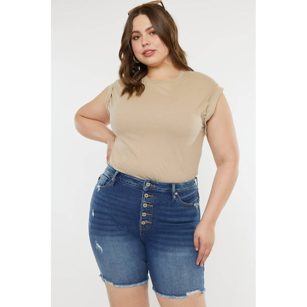KanCan Plus High Rise Button Down Skinny Shorts - krisglamcloset