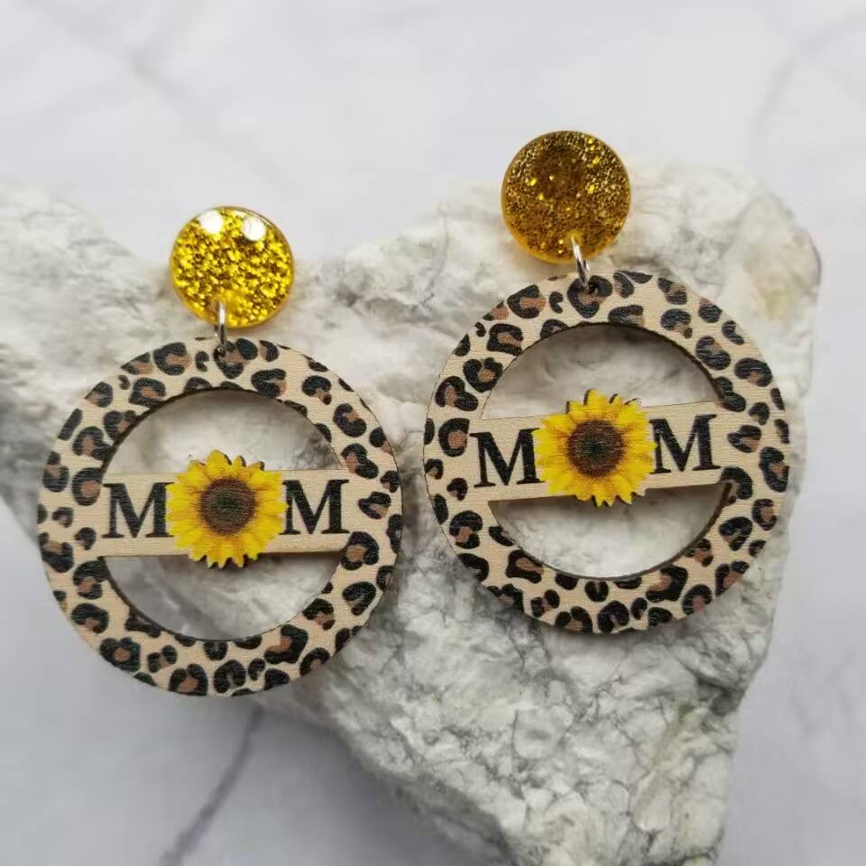 Mother's Day Leopard Sunflower MOM Earrings