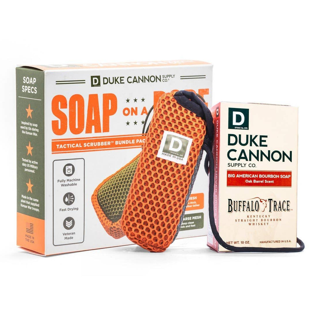 Duke Cannon Soap on a Rope Bundle Pack (Tactical Scrubber + Bourbon soap