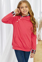 Load image into Gallery viewer, Girls Plaid Decorative Button Hoodie with Pockets FINAL SALE
