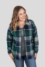 Load image into Gallery viewer, Michelle Mae Lucy Plaid Shacket - Navy and Green Plaid FINAL
