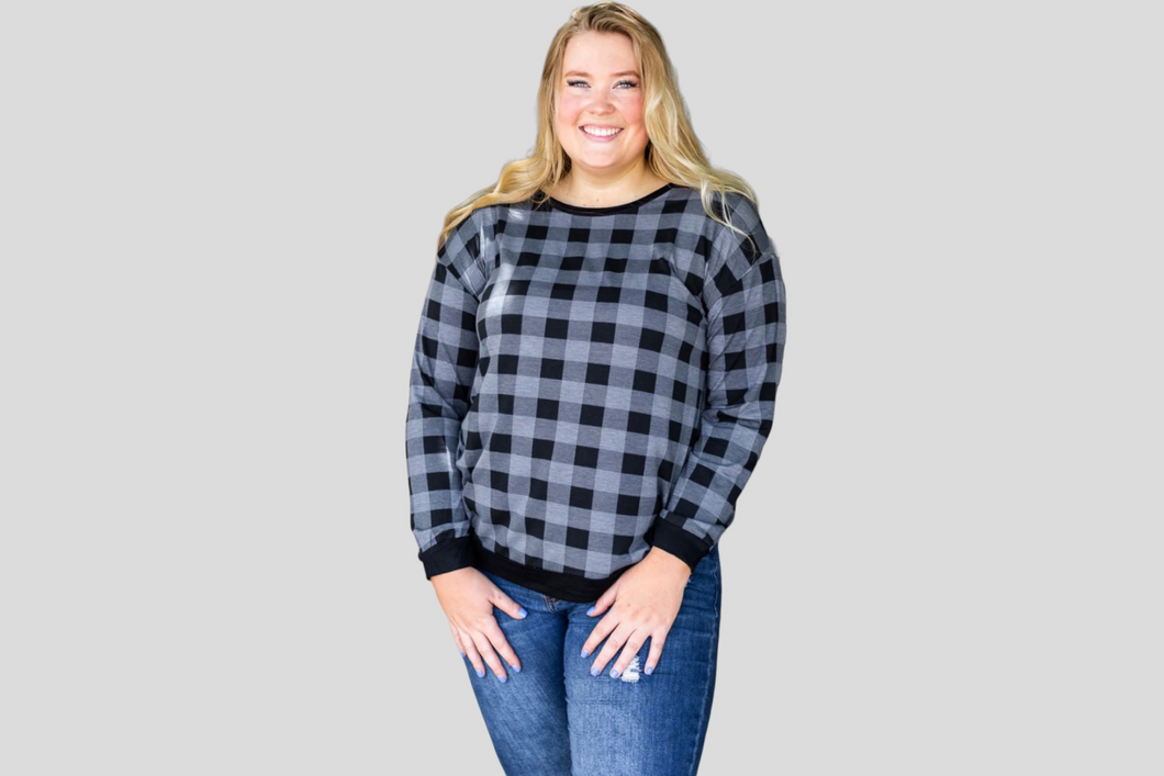 PLAID WITH ME LONG SLEEVES T-SHIRT, GREY