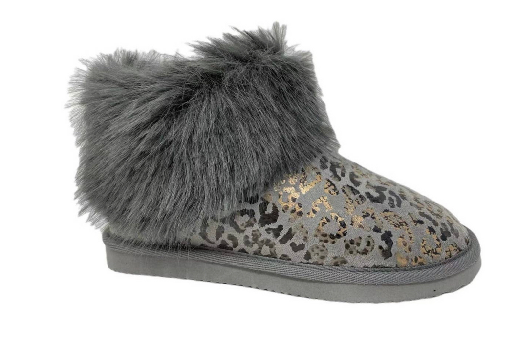 Very G Frost Grey Leopard Fur Booties