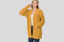 Load image into Gallery viewer, ZENANA PUFF SLEEVE POPCORN CARDIGAN WITH POCKETS
