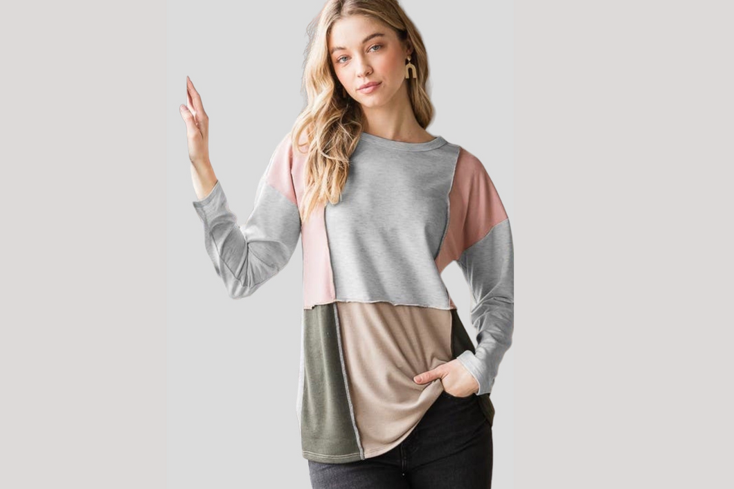 SOLID COLOR BLOCK TOP WITH STITCH