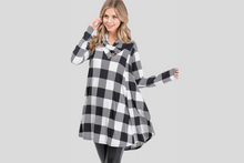 Load image into Gallery viewer, Cowl Neck Plaid Tunic Top With Button
