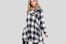 Load image into Gallery viewer, Cowl Neck Plaid Tunic Top With Button
