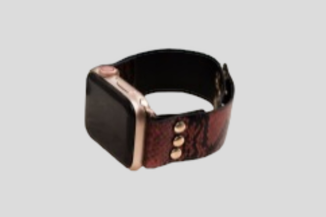 SNAKE, RATTLE, & ROLL 38/40 LEATHER SMART WATCH BAND, BURGUNDY