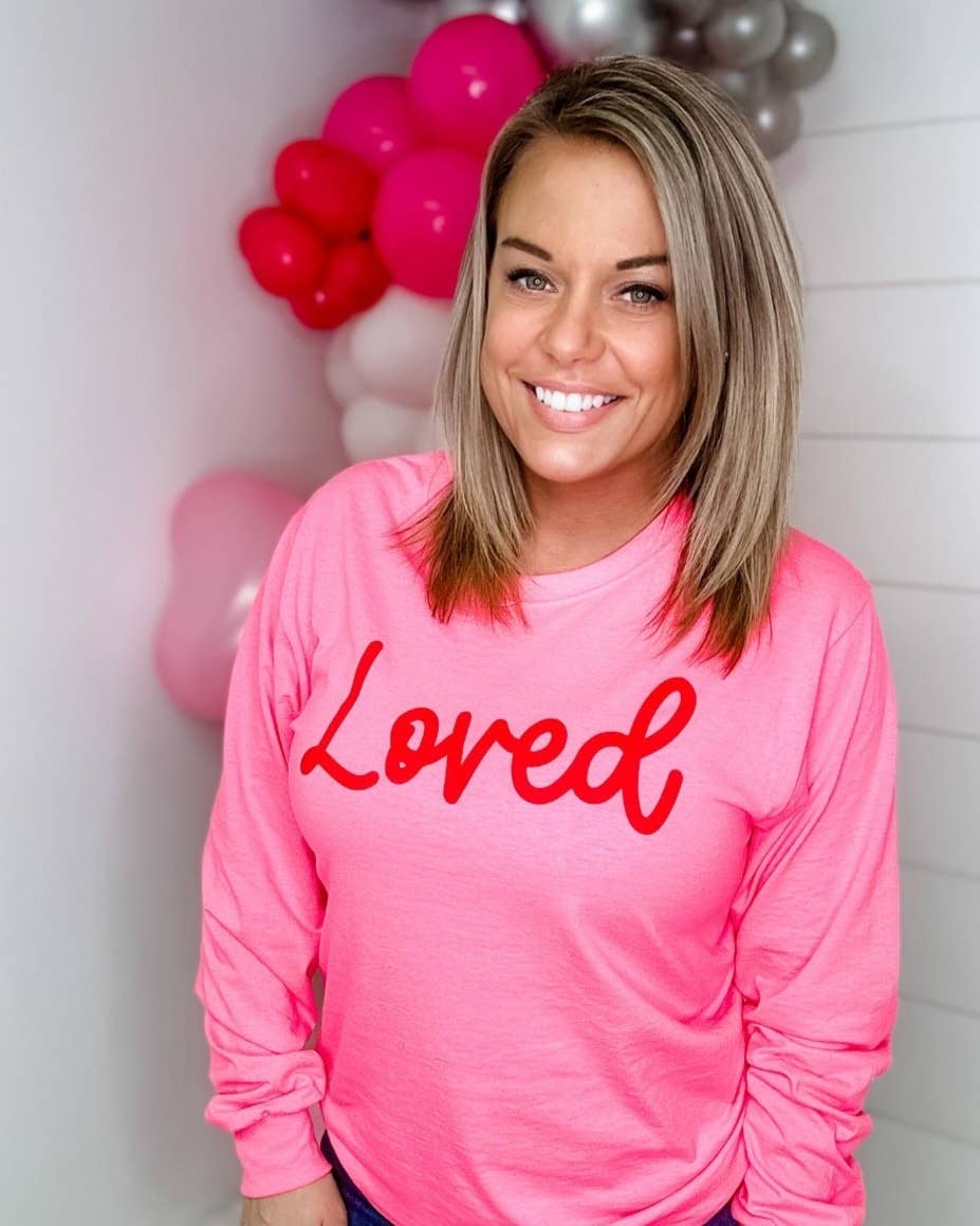 LOVED NEON PINK LS TOP SELLING VALENTINE EVERYDAY GRAPHIC LONG SLEEVE