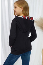 Load image into Gallery viewer, Girls Plaid Decorative Button Hoodie with Pockets FINAL SALE
