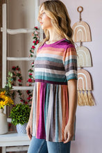 Load image into Gallery viewer, Heimish Full Size Striped Round Neck Babydoll Tee in Fuchsia Multi
