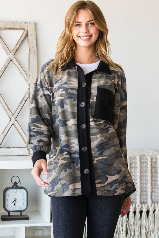 SOLID AND CAMO BUTTON SHACKET WITH POCKET
