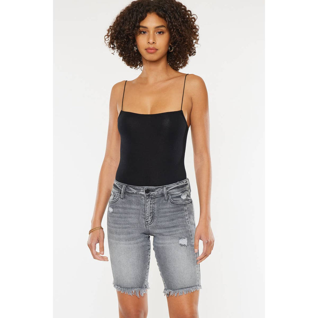 KanCan Dark Gray Mid Rise Bermuda Frayed Shorts - krisglamcloset