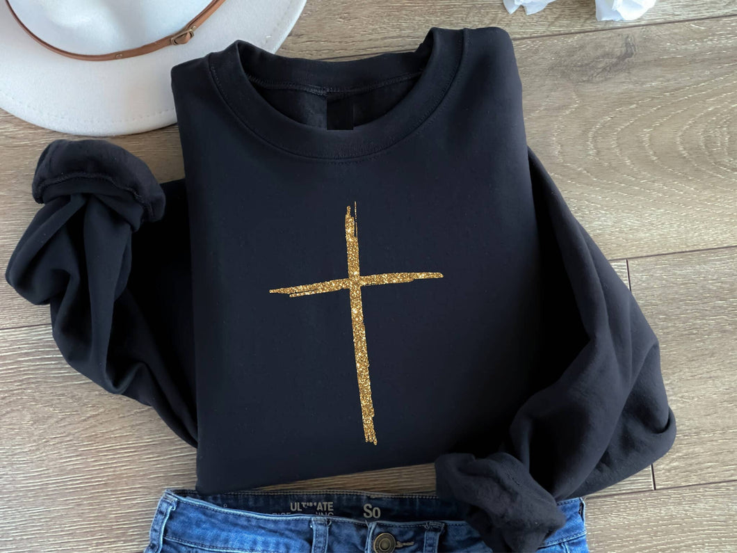 GOLD CROSS BLACK FAITH GRAPHIC SWEATSHIRT