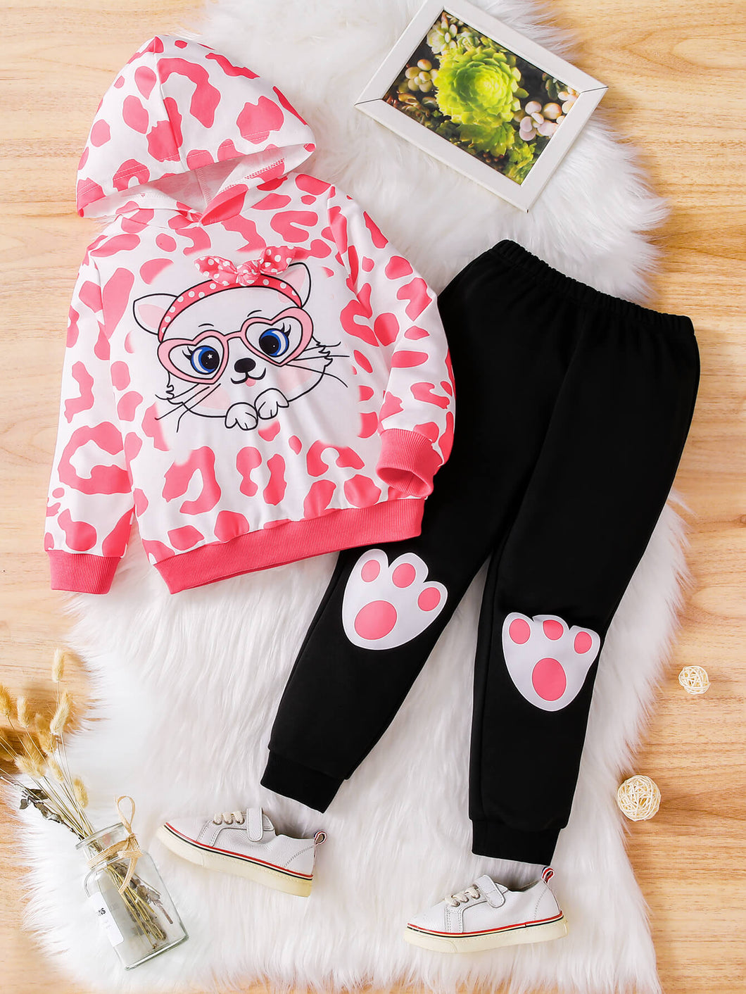 Girls Animal Print Graphic Hoodie and Joggers Set FINAL SALE