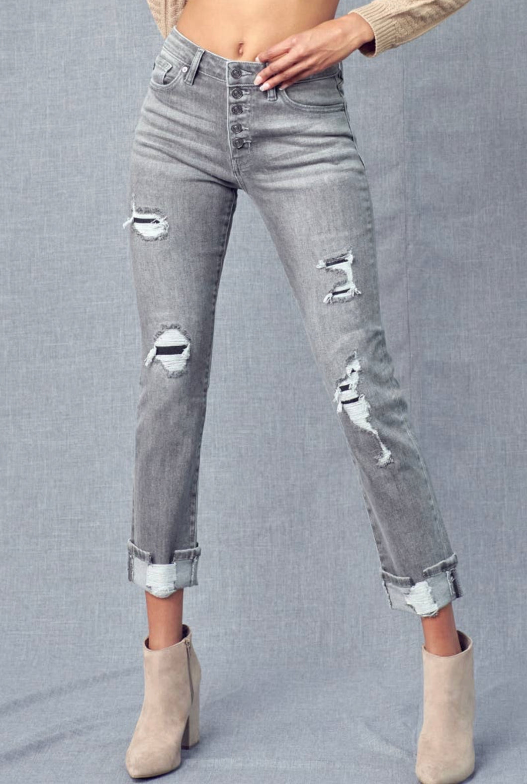KanCan  High Rise Single Cuff Skinny Straight Jeans