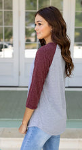 Load image into Gallery viewer, ALLISON&#39;S GREY RAGLAN WITH MAROON SLEEVES
