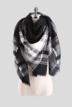 Load image into Gallery viewer, Black Plaid Blanket Scarf
