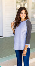 Load image into Gallery viewer, LIGHT GREY RAGLAN WITH BLACK STRIPE SLEEVES
