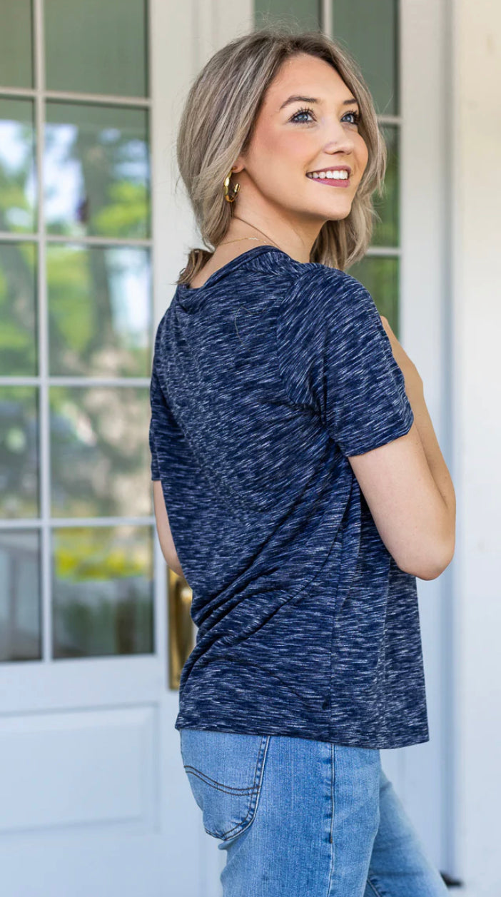 HEATHERED BLUE V-NECK TEE