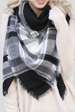 Load image into Gallery viewer, Black Plaid Blanket Scarf
