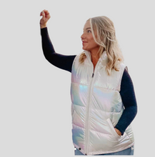 Load image into Gallery viewer, WHITE IRIDESCENT PUFFER VEST
